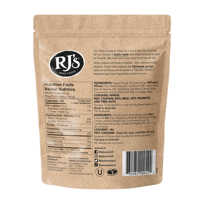 RJ'S New Zealand Finest Soft Eating Licorice, Raspberry Flavour 180g
