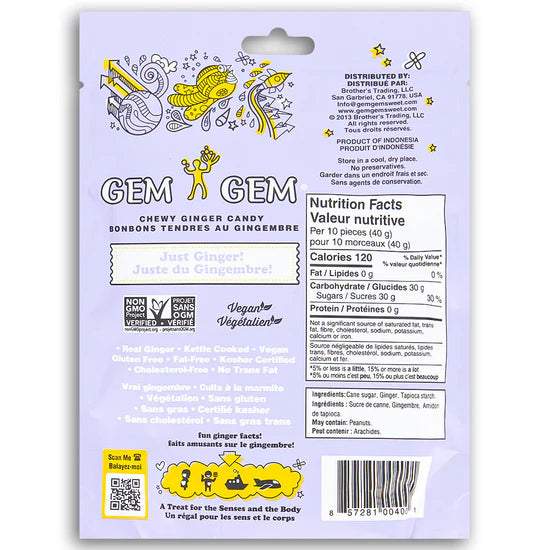 Gem Gem Ginger Candy - Original Chews Made with Real Ginger (100g)
