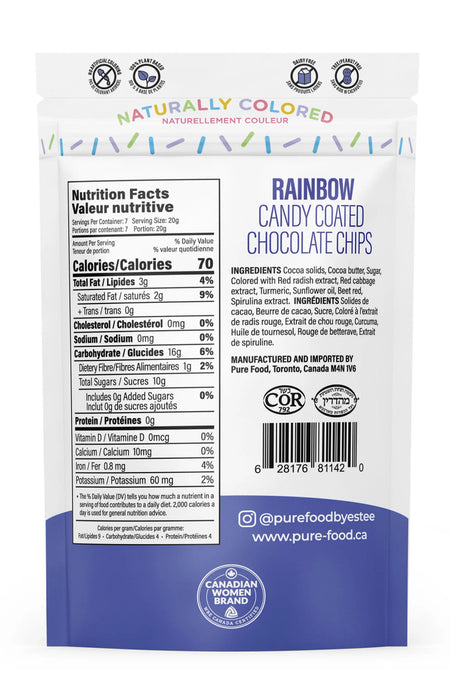 Pure Foods Naturally Coated Rainbow Chocolate Chips Non GMO, Dairy Free 142g