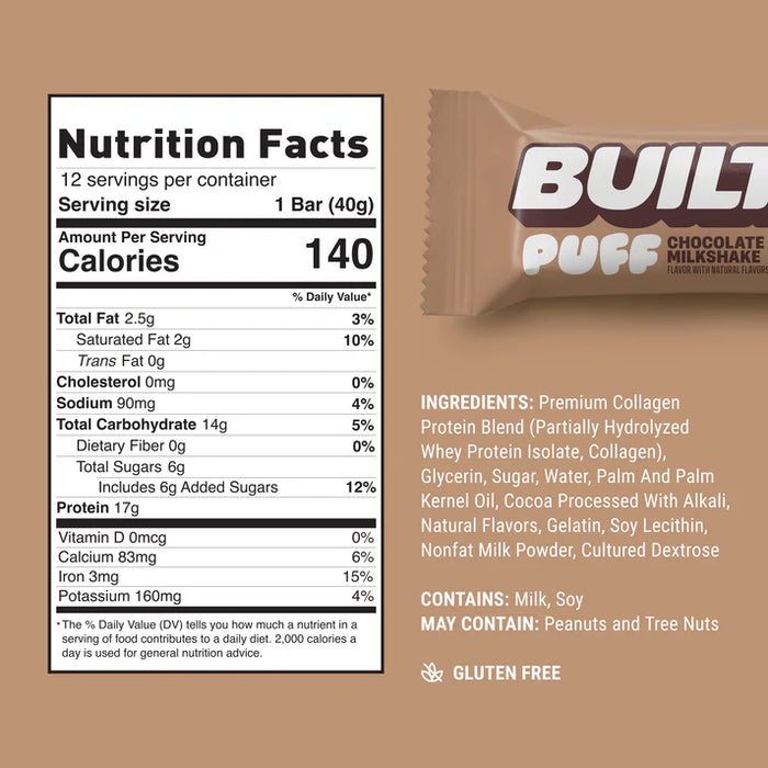 Built Bar Chocolate Milkshake Puff – Protein Snack Bar (40g)