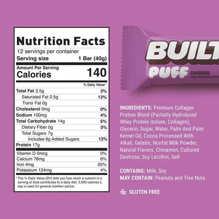 Built Bar Churro Puff – Protein Bar with Cinnamon Marshmallow Center (40g)