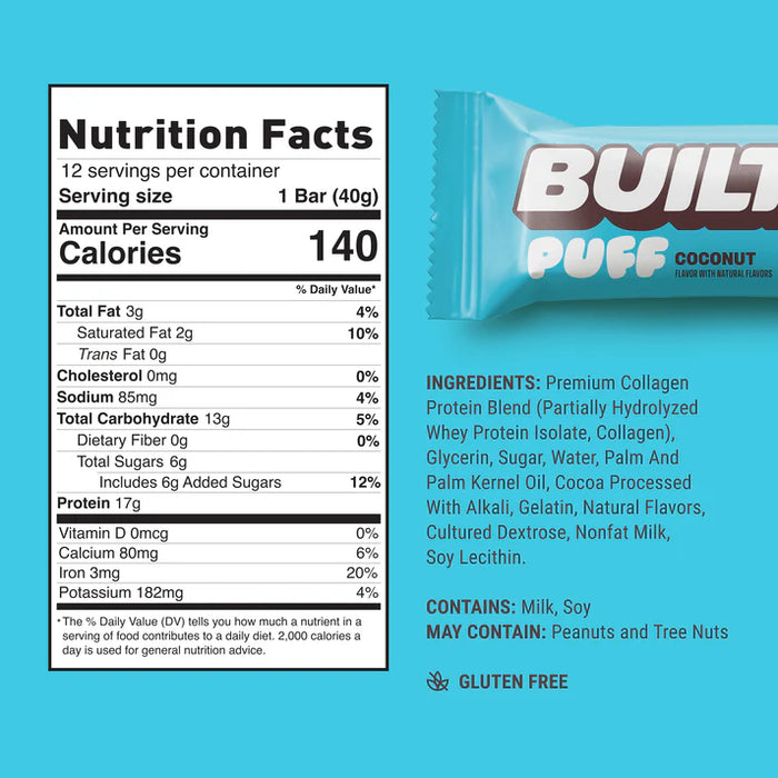 Built Bar Coconut Puff – Protein Bars with Marshmallow Center (12x40g)