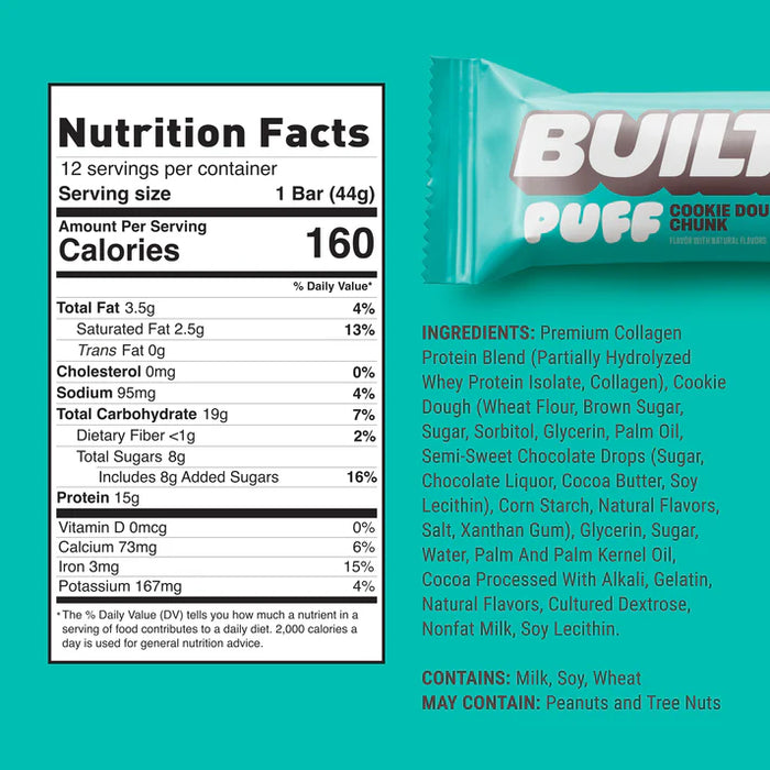 Built Bar Cookie Dough Puff – Protein Bar with Cookie Dough Marshmallow Center (40g)