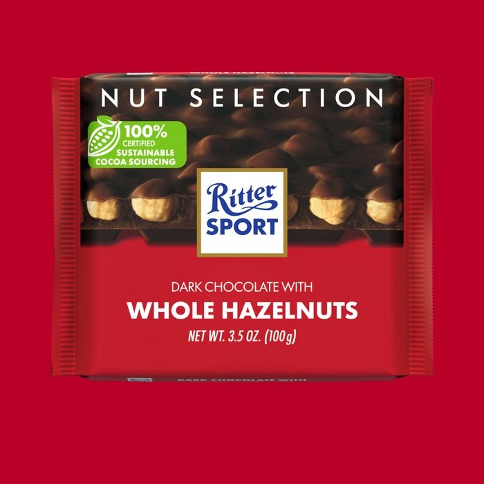 Ritter Sport Dark Chocolate with Whole Hazelnuts – Crunchy Whole Hazelnuts in Dark Chocolate (100g)