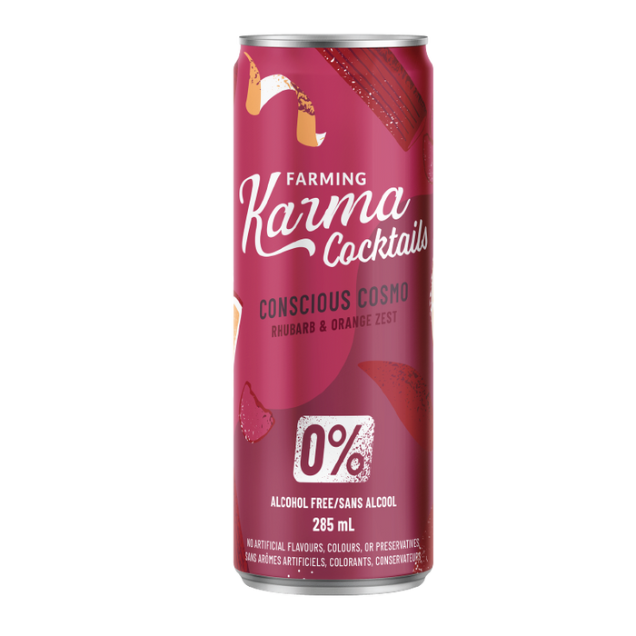 Farming Karma Cocktails; Conscious Cosmo, Rhubarb & Orange Zest Non-Alcoholic Beverage 285ml