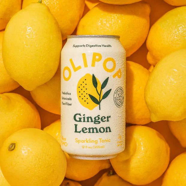 Olipop Ginger Lemon  – Sparkling Prebiotic Soda, Digestive Support (355ml)