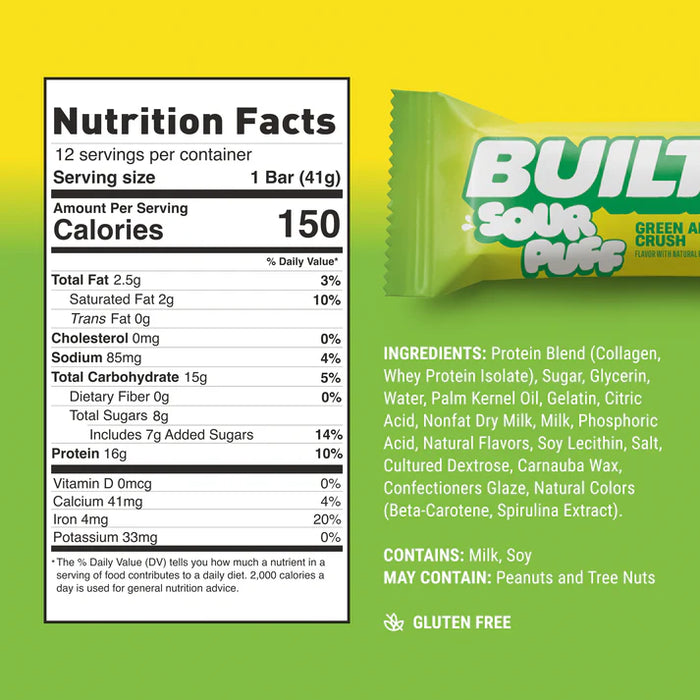 Built Sour Puff Bar Green Apple Crush – Sour Apple Protein Bar with Marshmallow Center (40g)