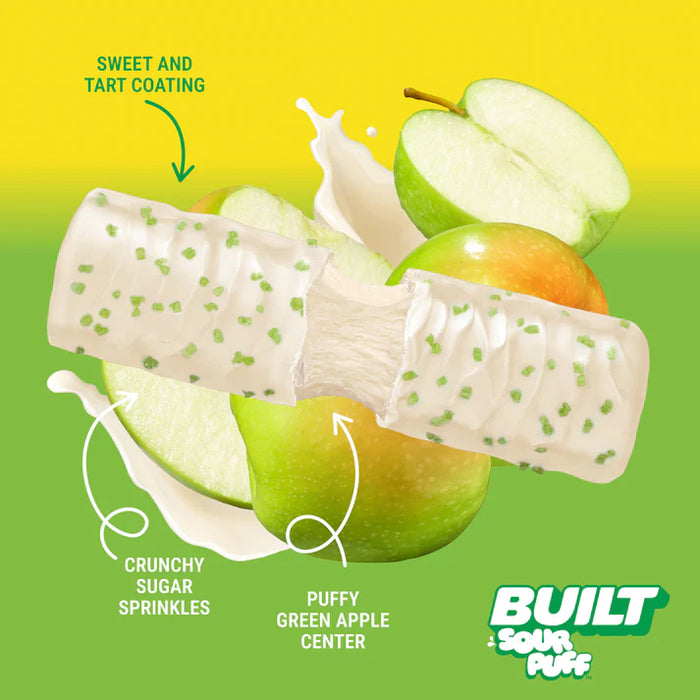 Built Sour Puff Bar Green Apple Crush – Sour Apple Protein Bar with Marshmallow Center (40g)