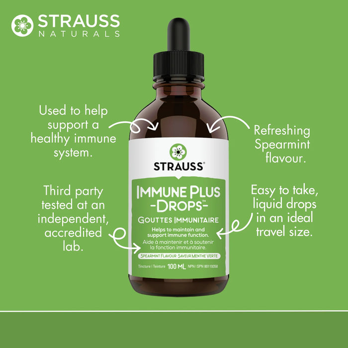Strauss Immune Plus Drops – Spearmint Flavour, Immune Support (100ml)