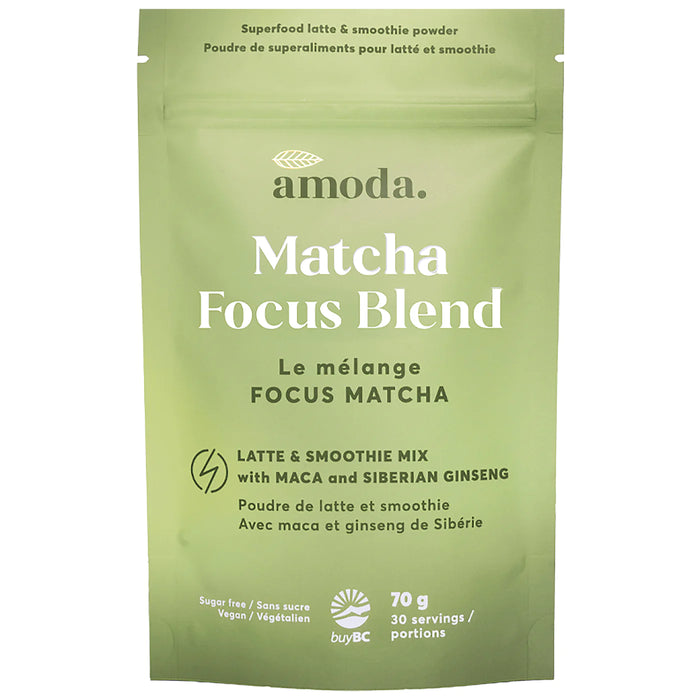 Amoda Matcha Focus Blend Latte & Smothie Mix -Maca, Spirulina, Cordyceps, Matcha, Pine Pollen, Siberian Ginseng 70g
