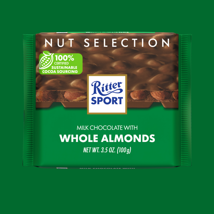 Ritter Sport Milk Chocolate with Whole Almonds – Creamy Milk Chocolate with Whole Almonds (100g)