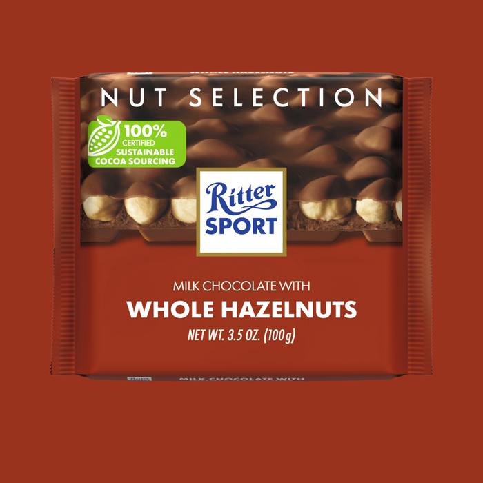 Ritter Sport Milk Chocolate with Whole Hazelnuts – Classic Milk Chocolate with Whole Hazelnuts (100g)