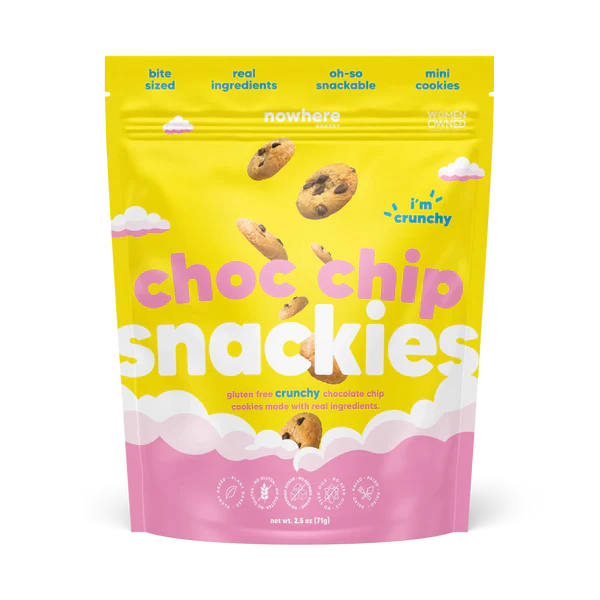 Nowhere Bakery Choc Chip Snackies - Gluten Free Crunchy Chocolate Chip Cookies 71g