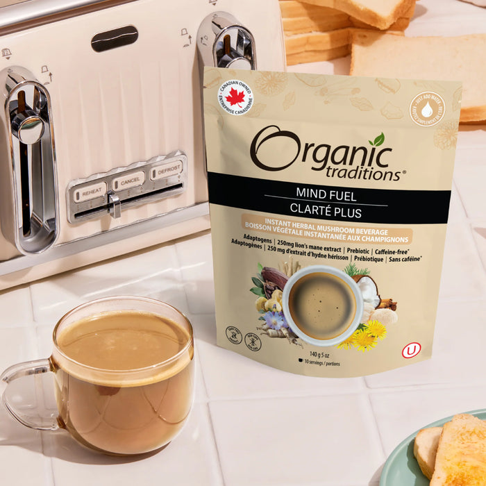 Organic Traditions Mind Fuel Mushroom Beverage - Adaptogenic Superfood Drink (140g)