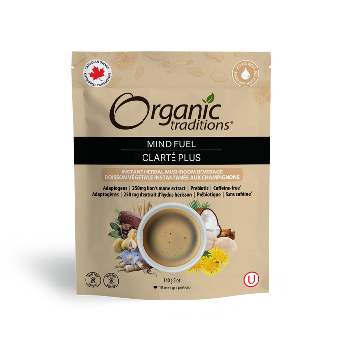 Organic Traditions Mind Fuel Mushroom Beverage - Adaptogenic Superfood Drink (140g)