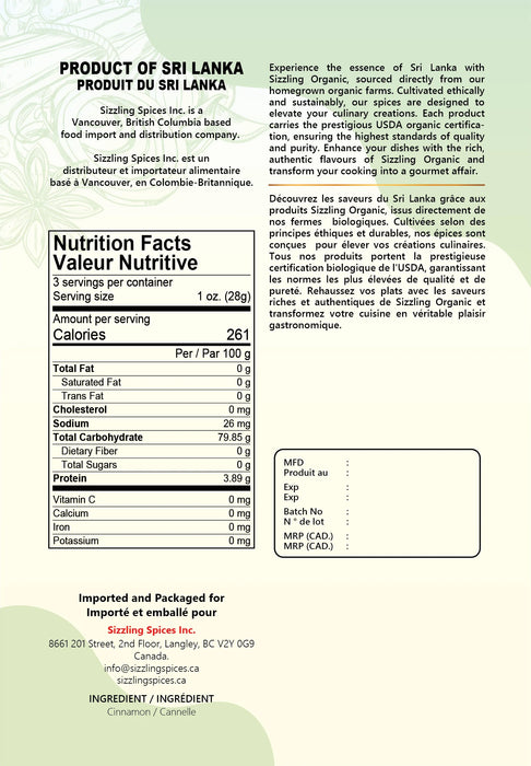 Sizzling Organic Cinnamon Quills 50g