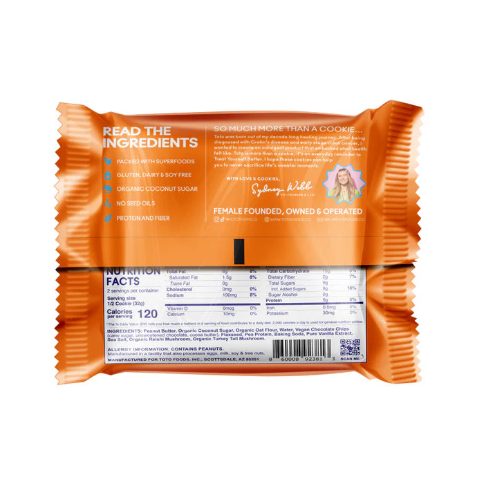 Toto Peanut Butter Chocolate Chip Cookie – Plant-Based, Gluten-Free (64g)