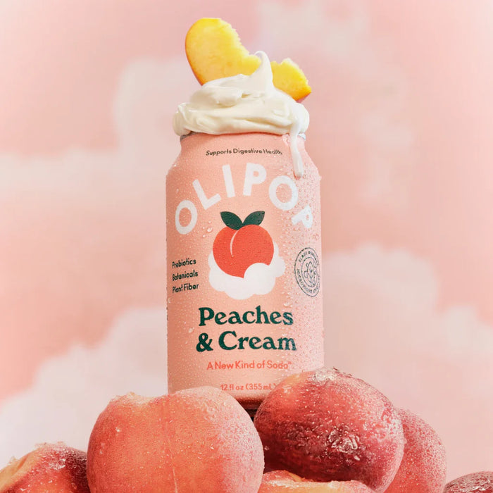 Olipop Peaches & Cream  – Sparkling Prebiotic Soda, Low Sugar (355ml)