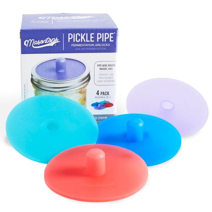 Masontops Pickle Pipes - Waterless Fermentation Airlocks - fits regular mouth mason jars (Box of 4)  1each