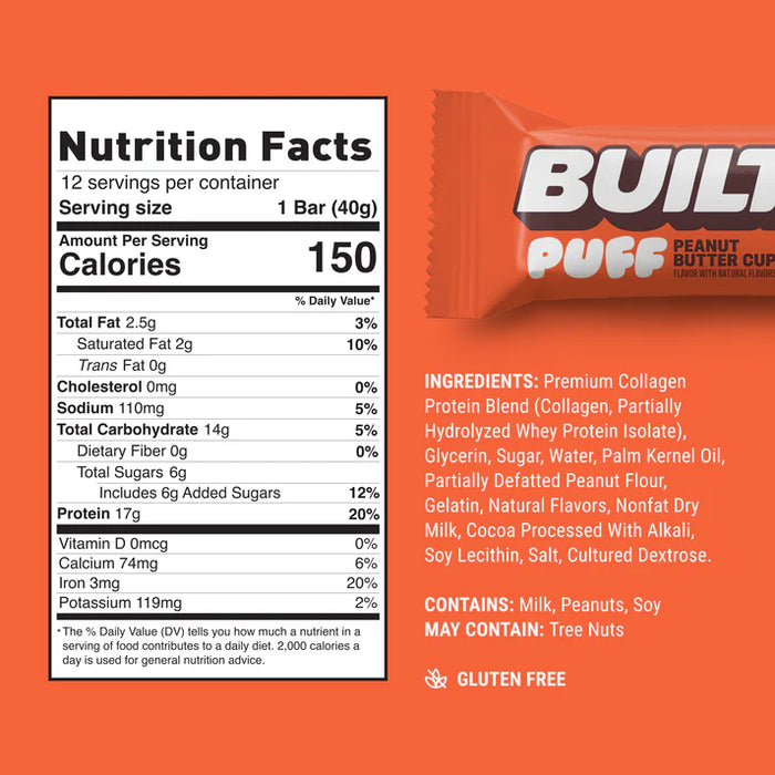 Built Puff Peanut Butter Cup – Protein Bar, Marshmallow Texture (12x40g)