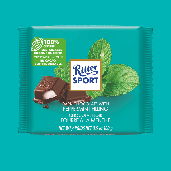 Ritter Sport Dark Chocolate with Peppermint Filling – Refreshing Peppermint Creme in Dark Chocolate (100g)