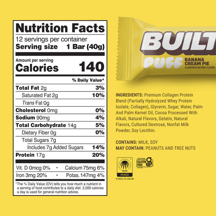 Built Puff Banana Cream Pie – Protein Bar, Marshmallow Texture (12x40g)