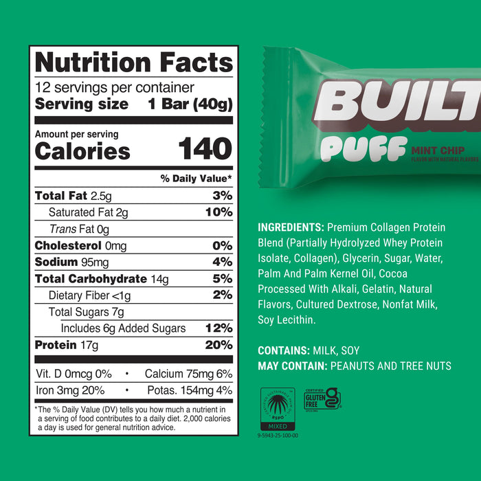 Built Bar Mint Chip Puff – Protein Snack Bar (40g)