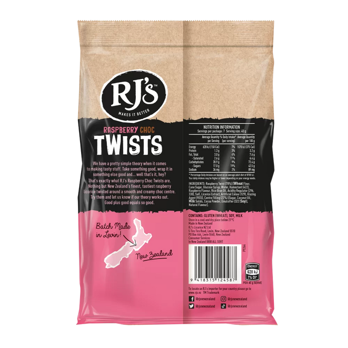 RJ's Raspberry Choc Twists 280g