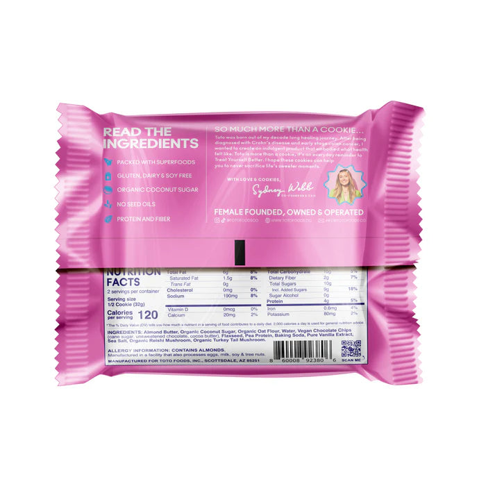 Toto Sea Salt Chocolate Chip Cookie – Plant-Based, Gluten-Free (64g)