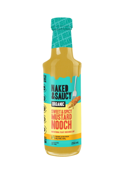 Naked & Saucy Organic Sweet & Spicy Mustard Nooch; Savory Umami Nutty Nutritional Yeast Dressing 250ml