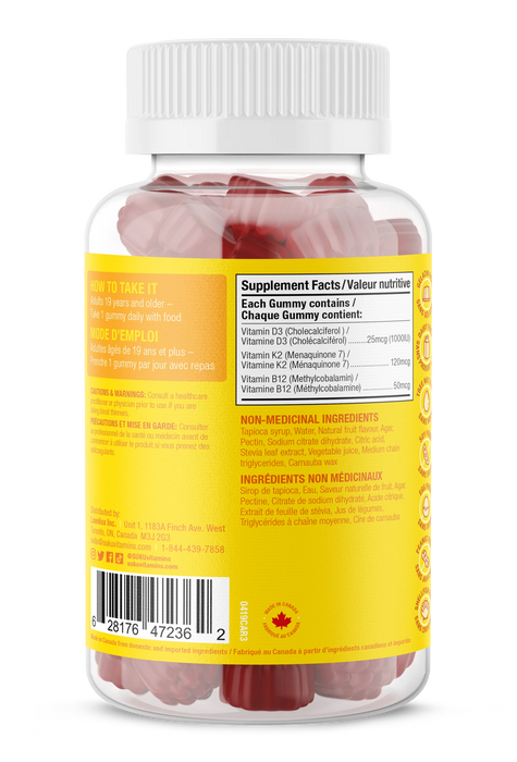 Suku Vitamins D3 + K2 + B12 Vegan – Bone & Heart Health Support Gummies (60 Gummies) 60gummies