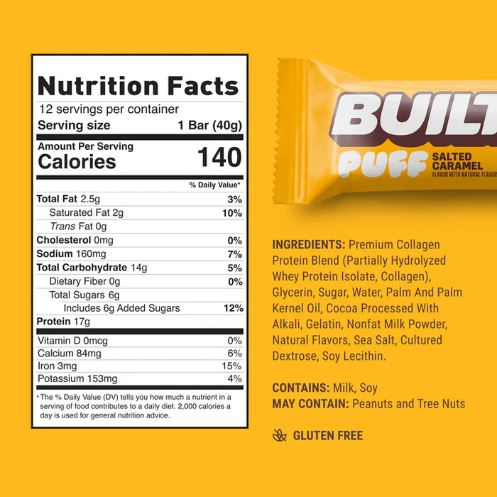 Built Bar Salted Caramel Puff – Protein Bar with Marshmallow Center (40g)