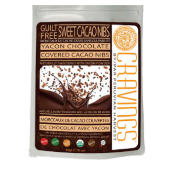 UHTCO Cravings Sweet & Crunchy Ketogenic Chocolate – Yacon Chocolate Covered Cacao Nibs (125g)