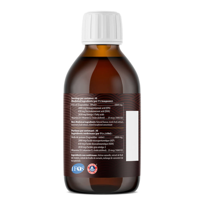 AquaOmega High DHA Omega-3 Wild Caught Fish Oil - lemon flavour, 225ml