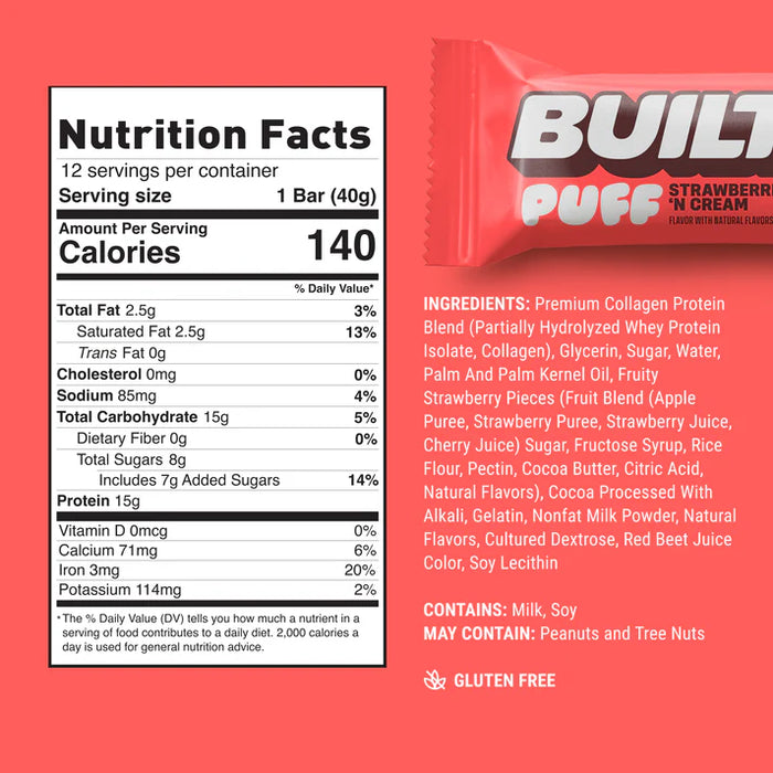 Built Bar Strawberries N' Cream Puff – Fruity Protein Bar with Marshmallow Center (40g)