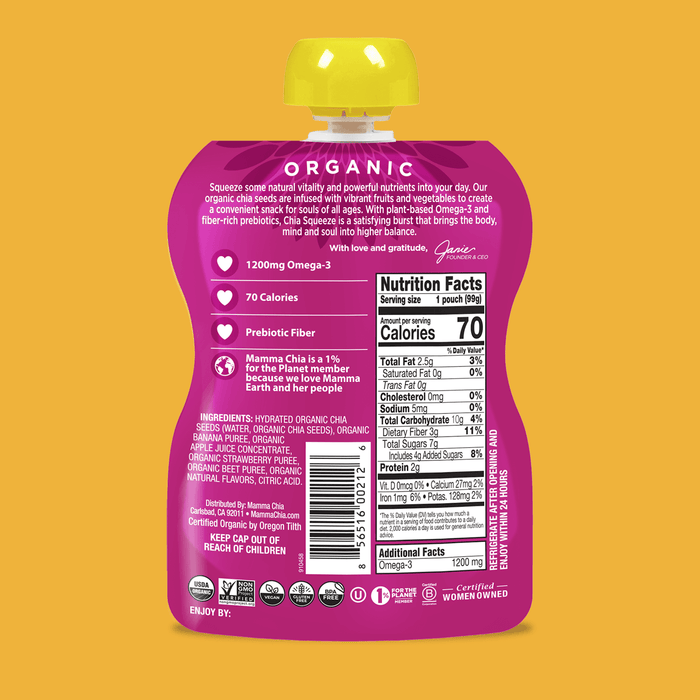 Mamma Chia, Chia Squeeze Snack, Organic; Strawberry Banana 4x100g