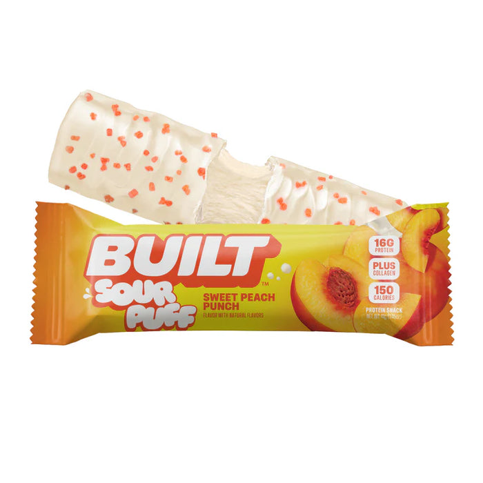 Built Sour Puff Bar Sweet Peach Punch – Tangy Protein Bar with Marshmallow Center (40g)