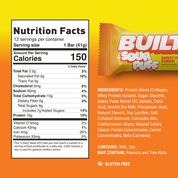 Built Sour Puff Bar Sweet Peach Punch – Tangy Protein Bar with Marshmallow Center (40g)