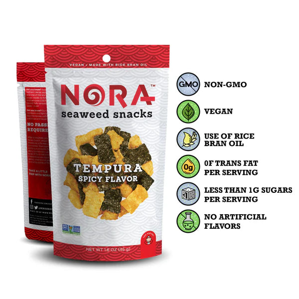 Nora Seaweed Snacks – Tempura Spicy Flavor, Crunchy Vegan Snack (28g)