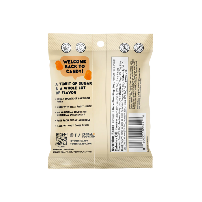 Tidbits Prebiotic Gummies – Orange Cream Flavor, Gut Health Support (50g)