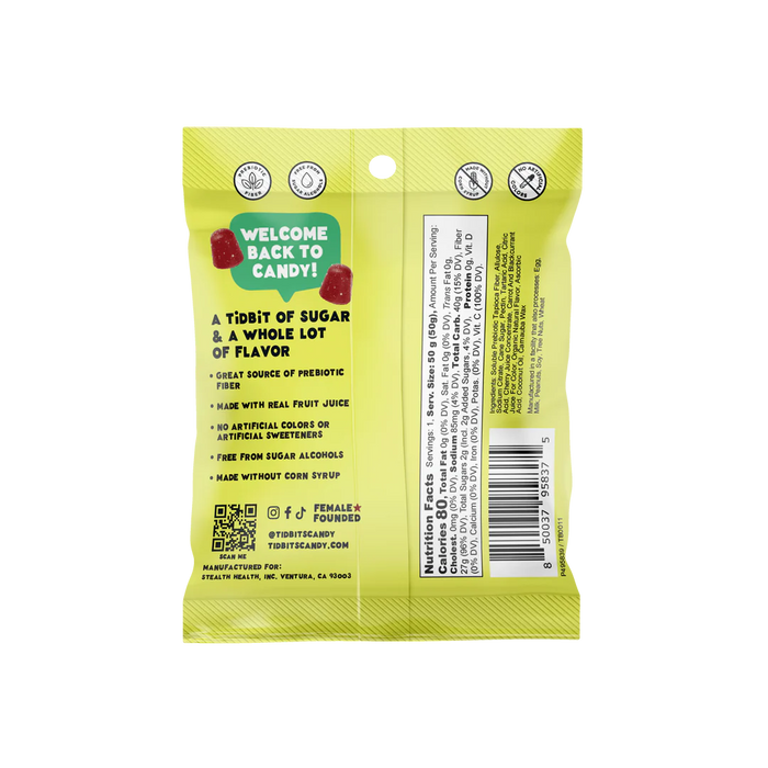 Tidbits Gummies Prebiotics – Cherry Flavour, Digestive Support (50g)