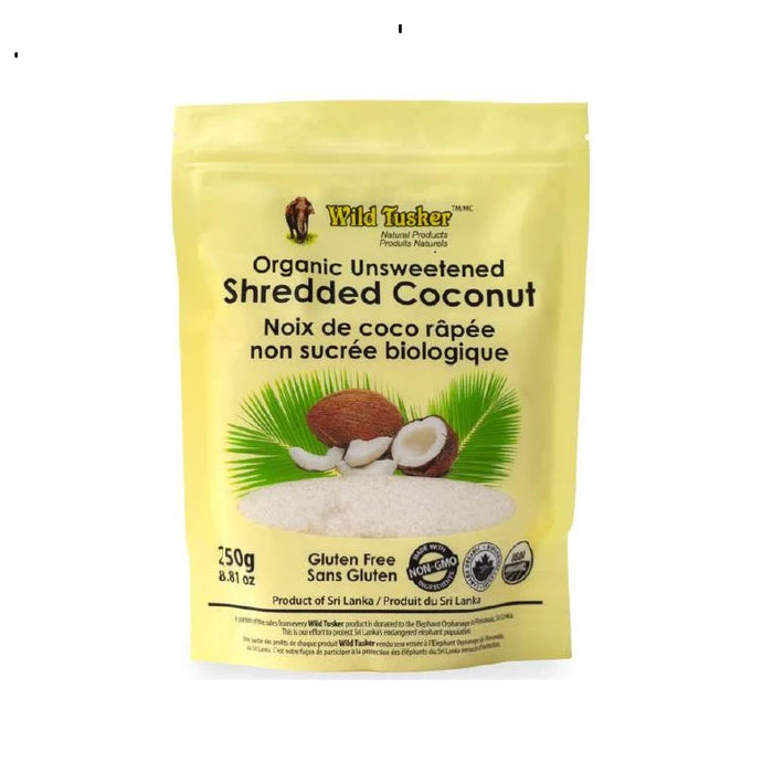 Wild Tusker Organic Shredded Coconut – Unsweetened, Sulfite-Free (250g)