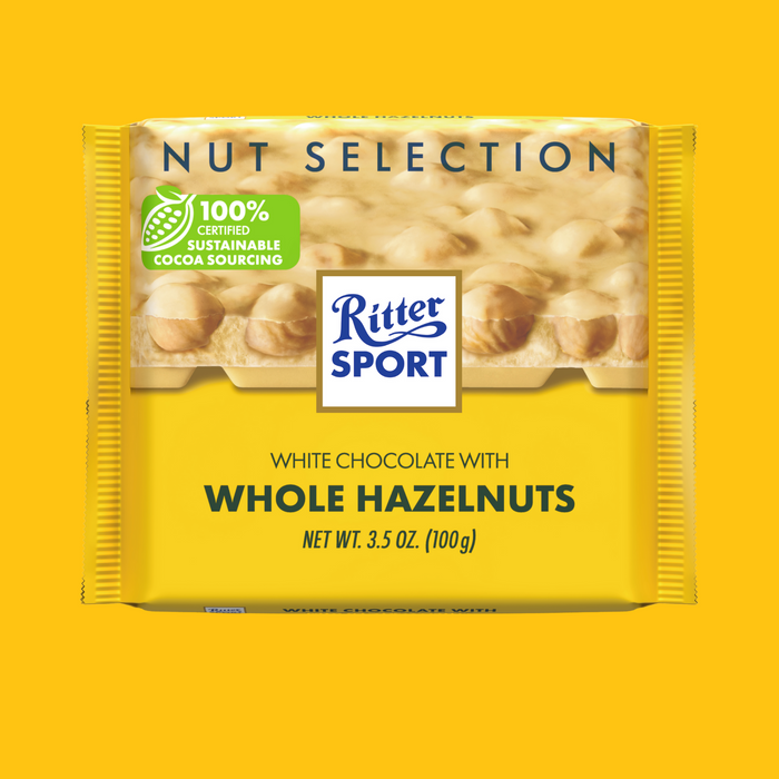 Ritter Sport White Chocolate with Whole Hazelnuts – Creamy White Chocolate with Crunchy Hazelnuts (100g)