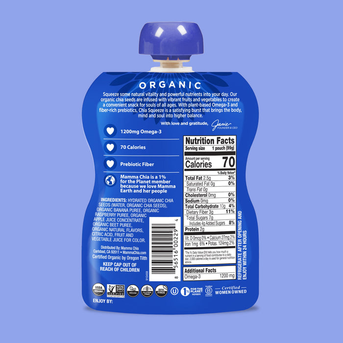 Mamma Chia Wild Raspberry Chia Snack Organic 100g