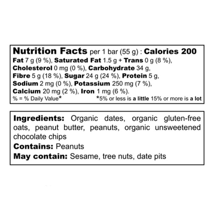 The Oat Company Peanut Butter Cup Energy Bar with Organic Dates, Oats, Chocolate Chips, Peanut Butter, Peanuts 55g