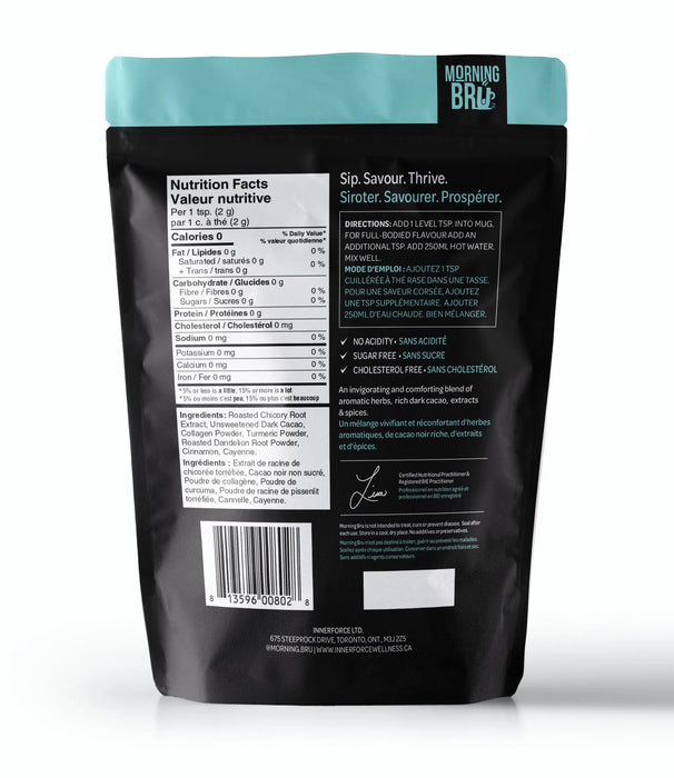 Morning Bru Instant Herbal Beverage – Chicory, Cacao, Collagen, Turmeric, Dandelion, Cinnamon & Cayenne (180g)