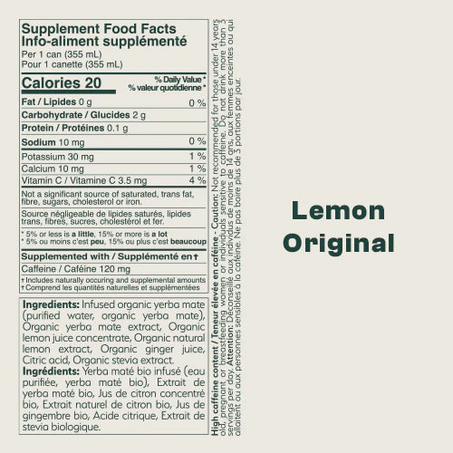 Mateina Yerba Mate  – Lemon Original, Organic Sparkling Tea (355ml)