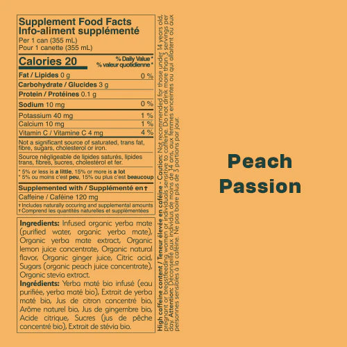 Mateina Yerba Mate  – Peach Passion, Organic Sparkling Tea (355ml)