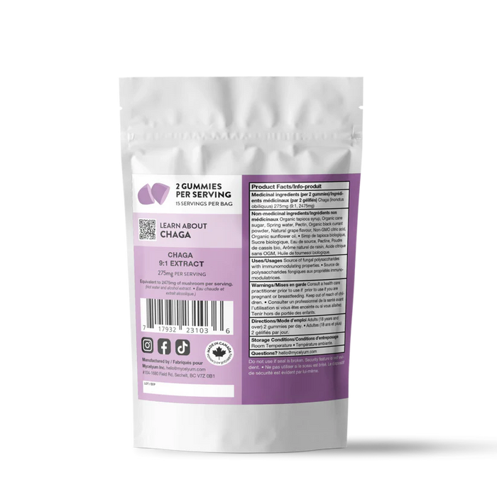 Mycelyum Endurance Chaga Mushroom Gummies – Energy & Immune Support, Vegan (30 Gummies) 30gummies