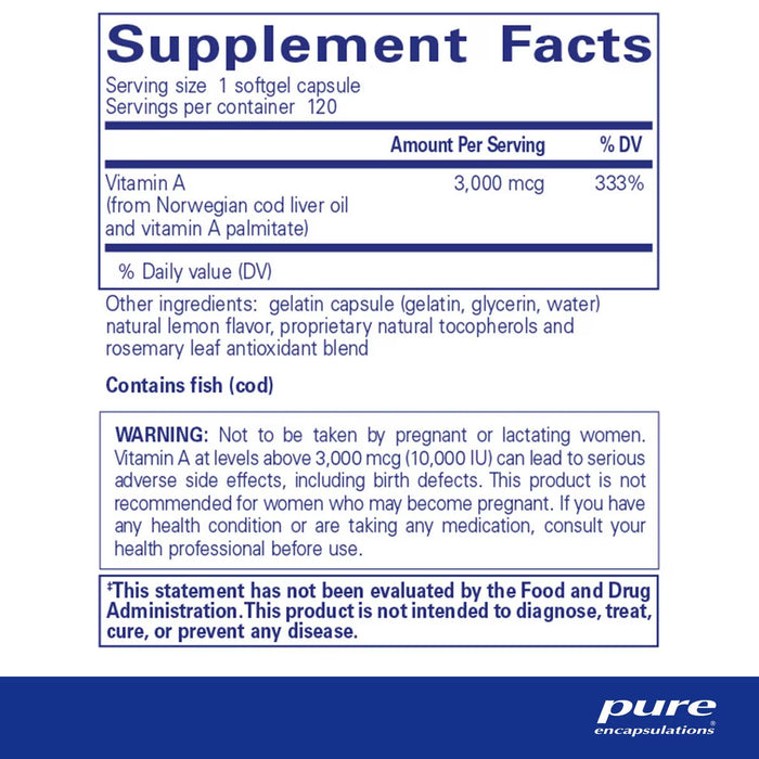 Pure Encapsulations Vitamin A 10,000 IU – Eye and Immune Health Support (120 Capsules)